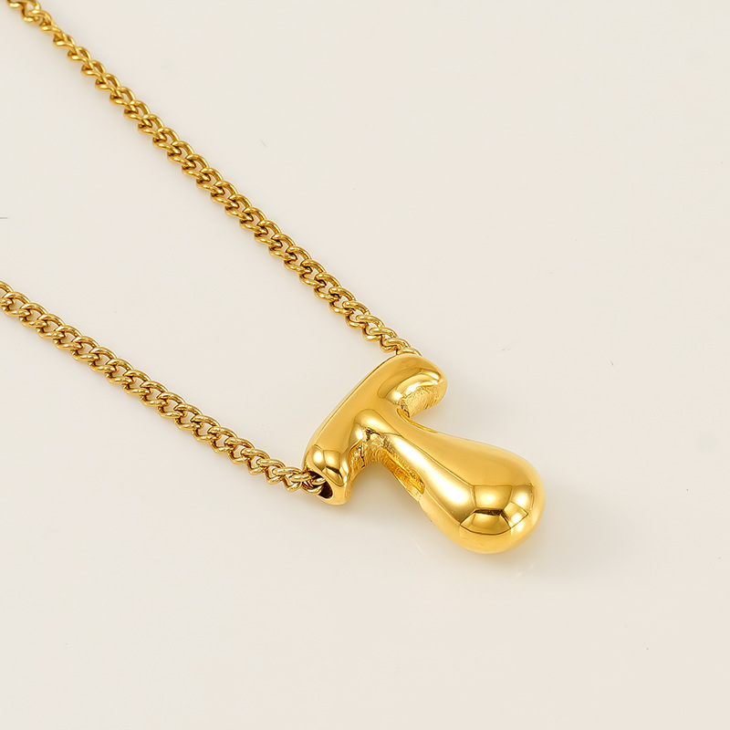 1 Piece Simple Series Daily Letter T Titanium Steel  Gold Color Unisex Pendant Necklaces h5 